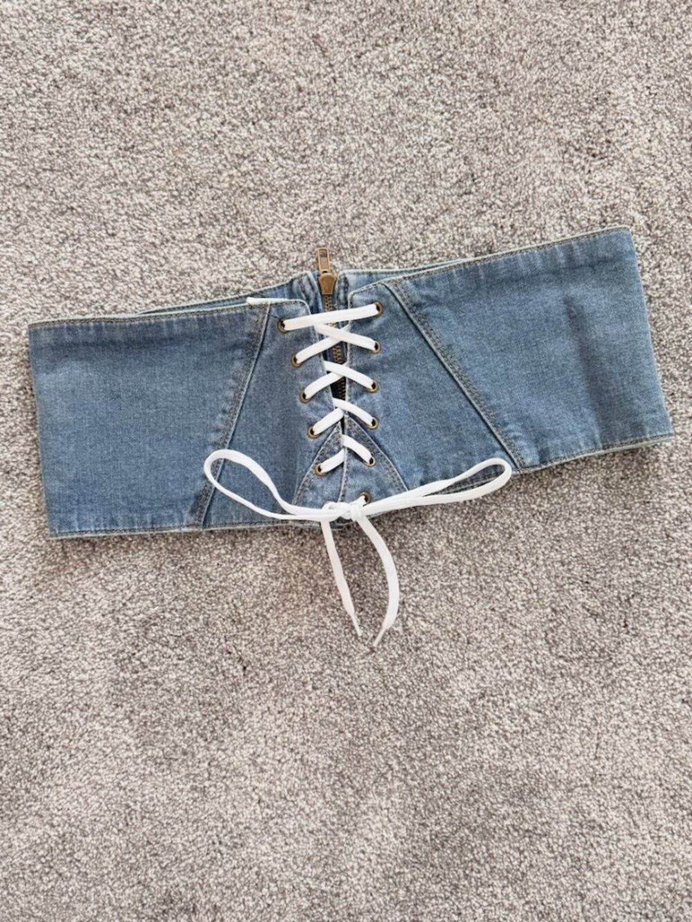 NWT Lace Up Denim Corset Waist Belt Light Wash Blue Size Large